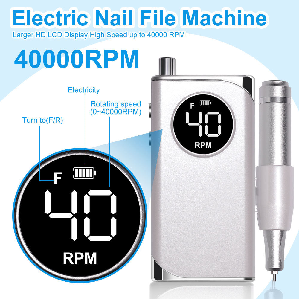 40000RPM Nail Drill Machine Electric Portable Nail File Rechargeable Nail Sander for Gel Nails Polishing For Home Manicure Salon