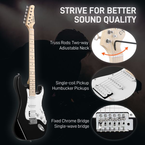 [Do Not Sell on Amazon] Glarry GST Stylish S-S-H Pickup Electric Guitar Kit with 20W AMP Bag Guitar Strap Black