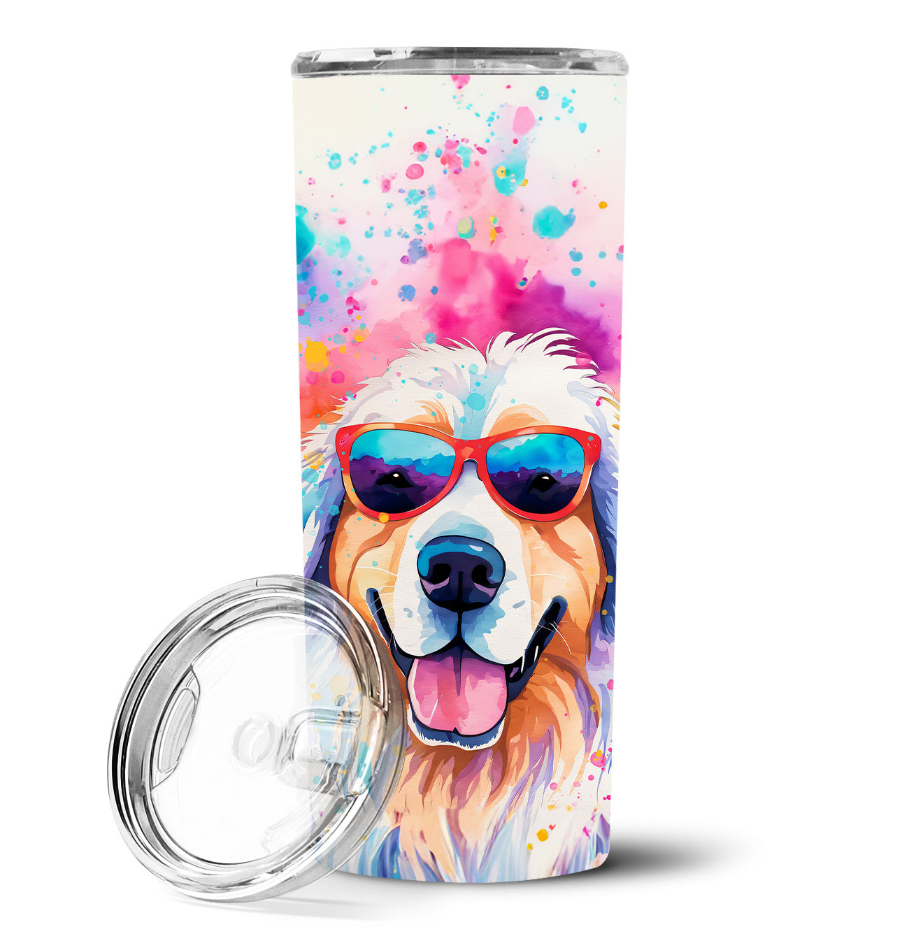 Great Pyrenees Hippie Dawg Stainless Steel Skinny Tumbler Vacuum Double Walled Reusable Insulated Tumbler Travel Cup for Coffee Cocktails Gift with Lid, 20 oz