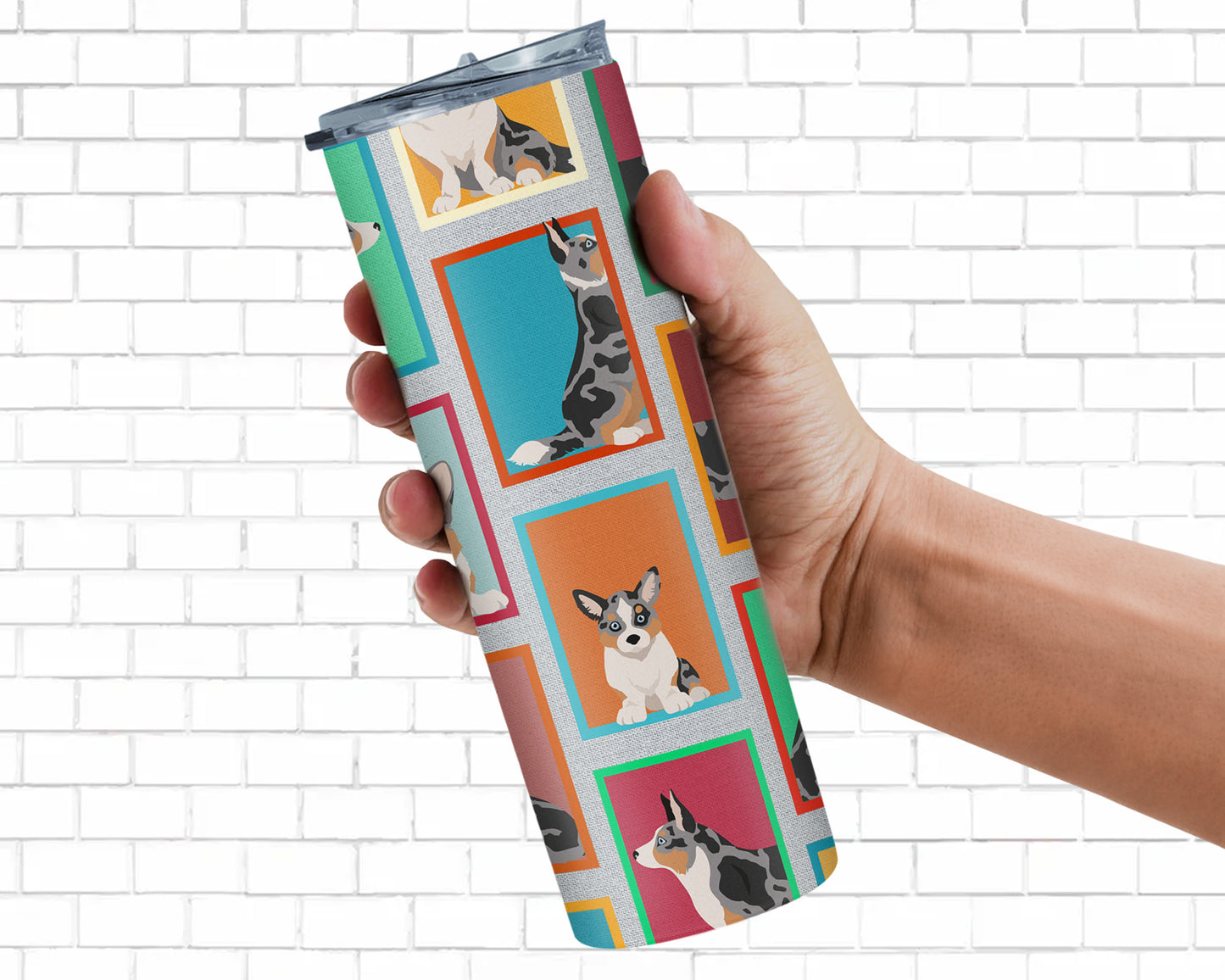 Lots of Blue Merle Welsh Cardigan Corgi Stainless Steel Skinny Tumbler Vacuum Double Walled Reusable Insulated Tumbler Travel Cup for Coffee Cocktails Gift with Lid, 20 oz