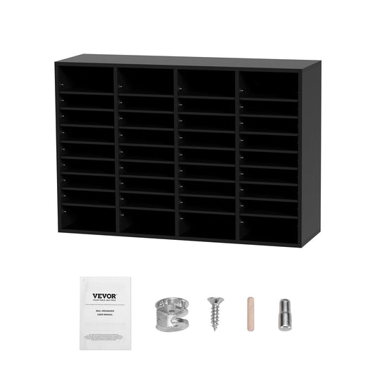 VEVOR Wood Literature Organizer, 36 Compartments, File Sorter with Removable Shelves, Mailboxes Slot for Office Home Classroom Mailrooms Organization, EPA Certified, Black