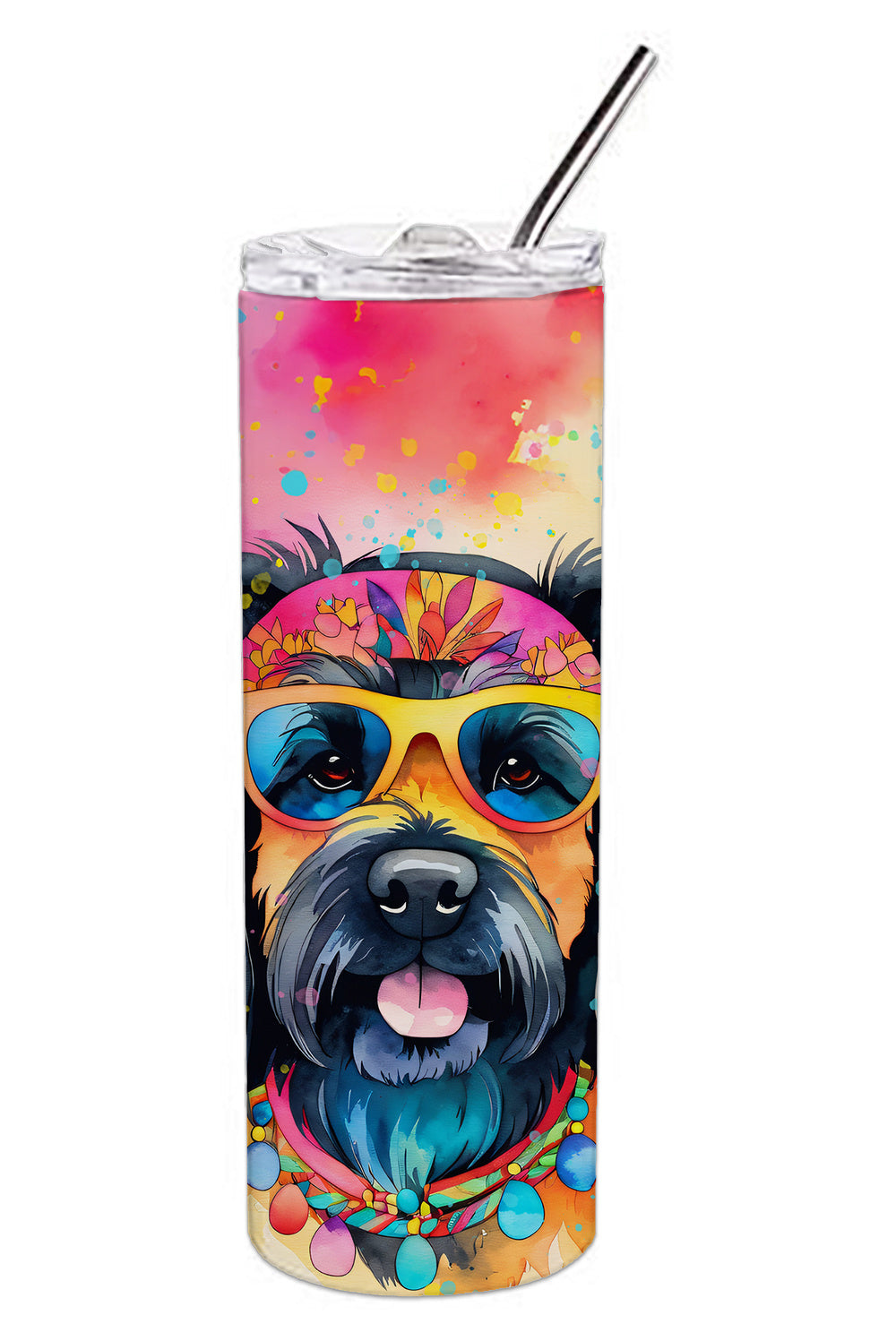 Scottish Terrier Hippie Dawg Stainless Steel Skinny Tumbler Vacuum Double Walled Reusable Insulated Tumbler Travel Cup for Coffee Cocktails Gift with Lid, 20 oz