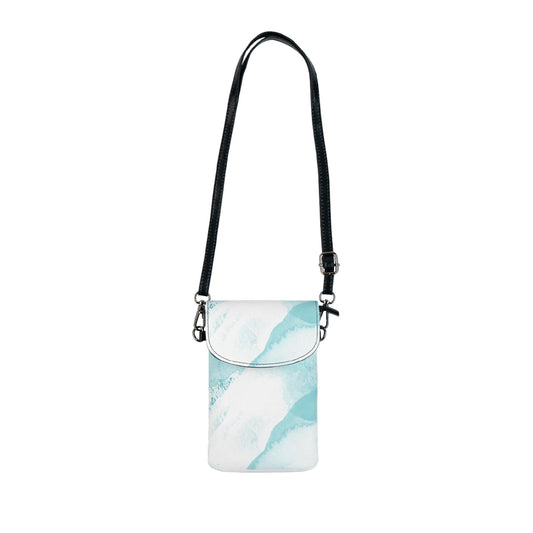 Crossbody Cell Phone Wallet Purse, Subtle Abstract Ocean Blue And White Print