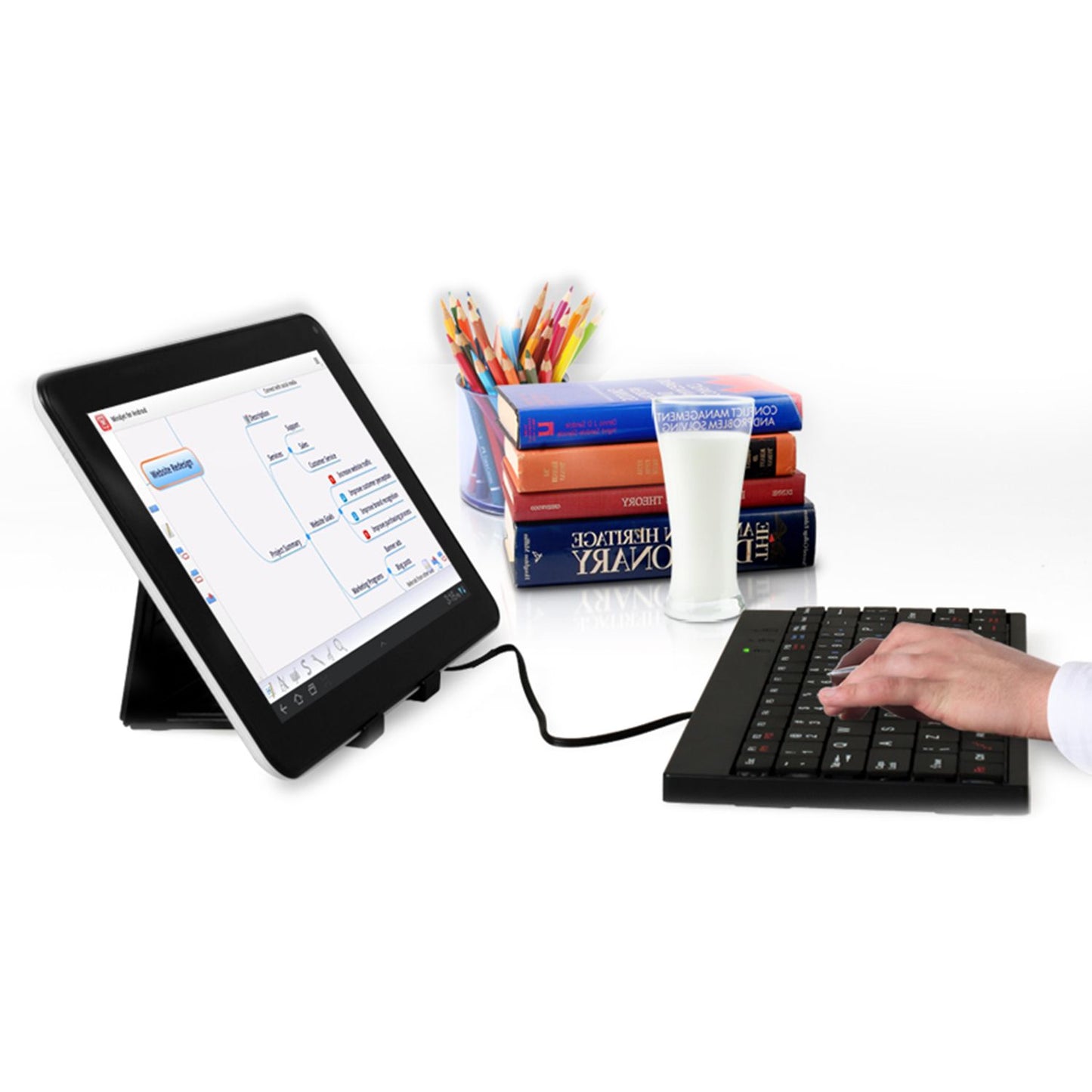 Tablet PC Sleeve Bag Case Stand For Tablet Under 10in with USB Mini Keyboard Two Layer Pockets