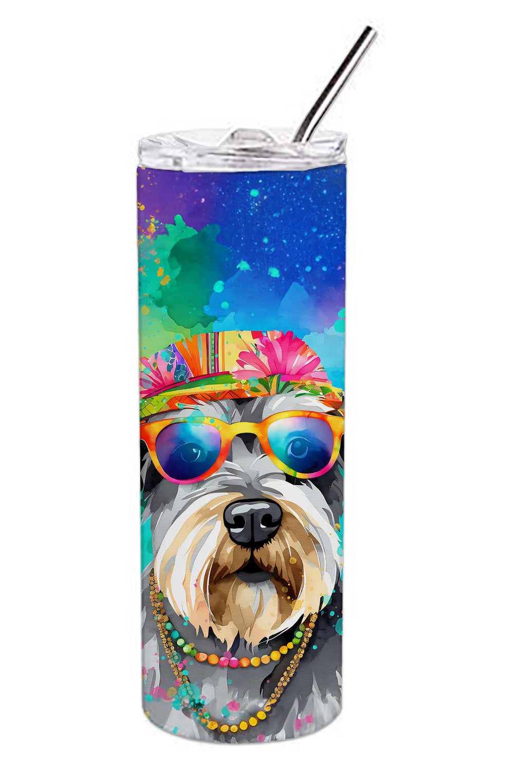 Schnauzer Hippie Dawg Stainless Steel Skinny Tumbler Vacuum Double Walled Reusable Insulated Tumbler Travel Cup for Coffee Cocktails Gift with Lid, 20 oz