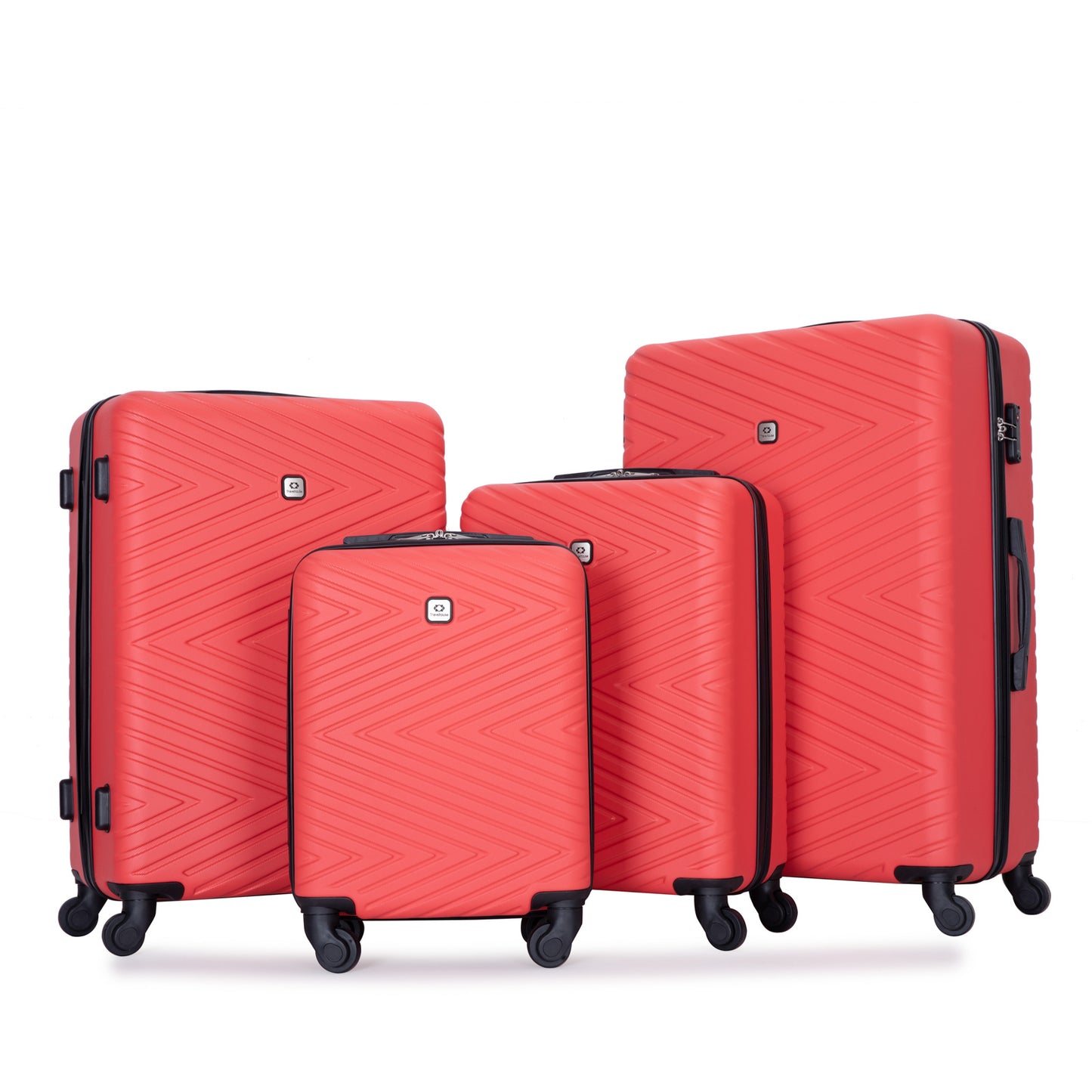 luggage 4-piece ABS lightweight suitcase with rotating wheels, 24 inch and 28 inch with TSA lock, (16/20/24/28) RED