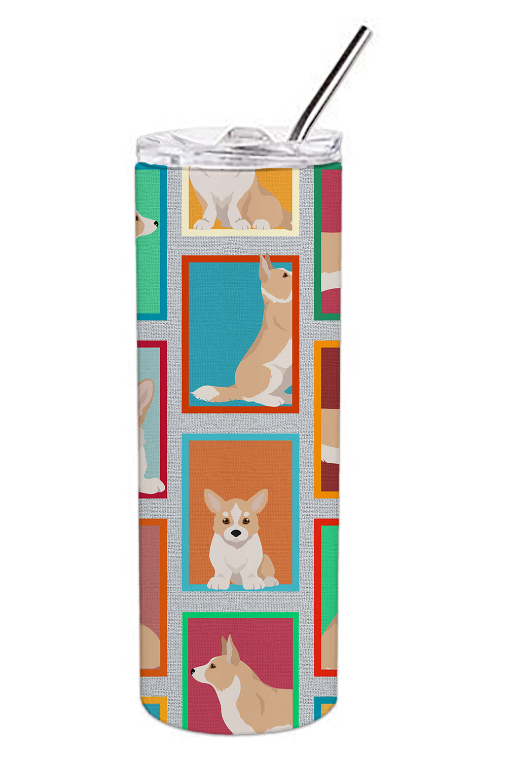 Lots of Fawn Cardigan Corgi Stainless Steel Skinny Tumbler Vacuum Double Walled Reusable Insulated Tumbler Travel Cup for Coffee Cocktails Gift with Lid, 20 oz