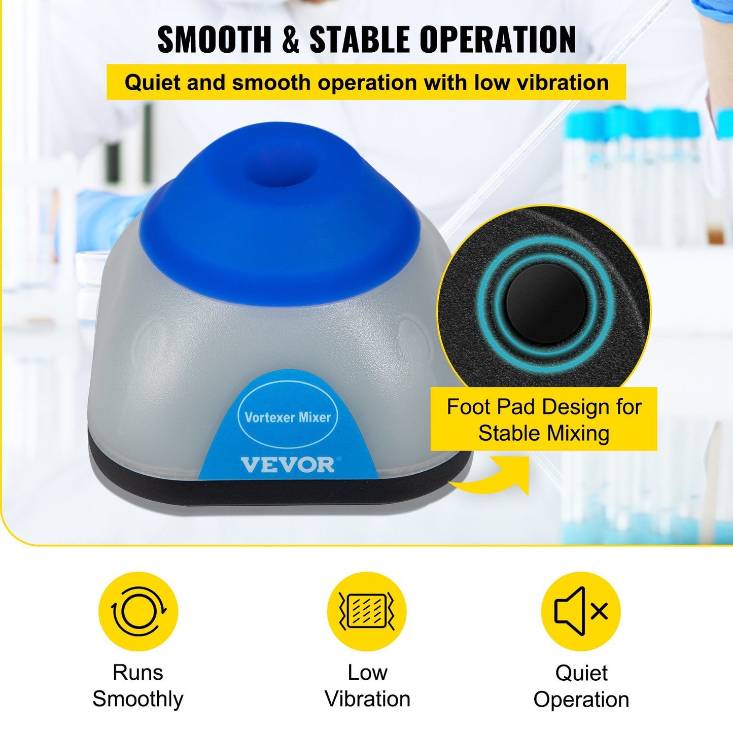 VEVOR Vortex Mixer, 3000rpm Mini Vortex Mixer Shaker, Touch Function Scientific Lab Vortex Shaker, Mix Up to 50ml, 6mm Orbital Diameter for Test Tube, Tattoo Ink, Nail Polish, Eyelash Adhesives, Paint