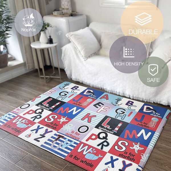 Baby Play Mat for Floor, Reversible Foam Play Mat for Baby, Non-Toxic Baby Floor Mat, Haute Collection Crawling Mat, Rolling Kids Play Mat, One-Piece Waterproof Playmat for Babies