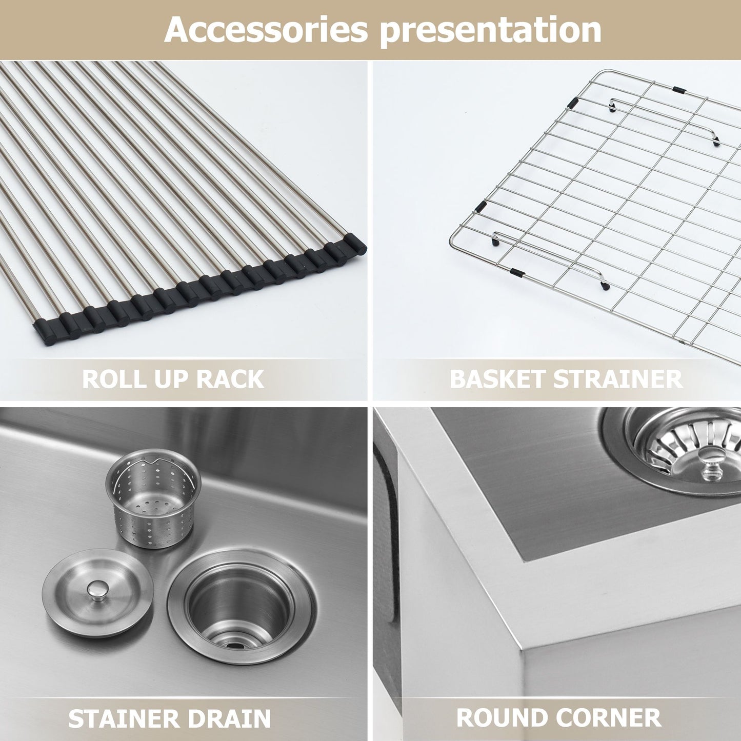 Farmhouse Apron Handmade Stainless Steel Kitchen Sink, Apron Front Single Bowl Bar Sink with Drain Kit