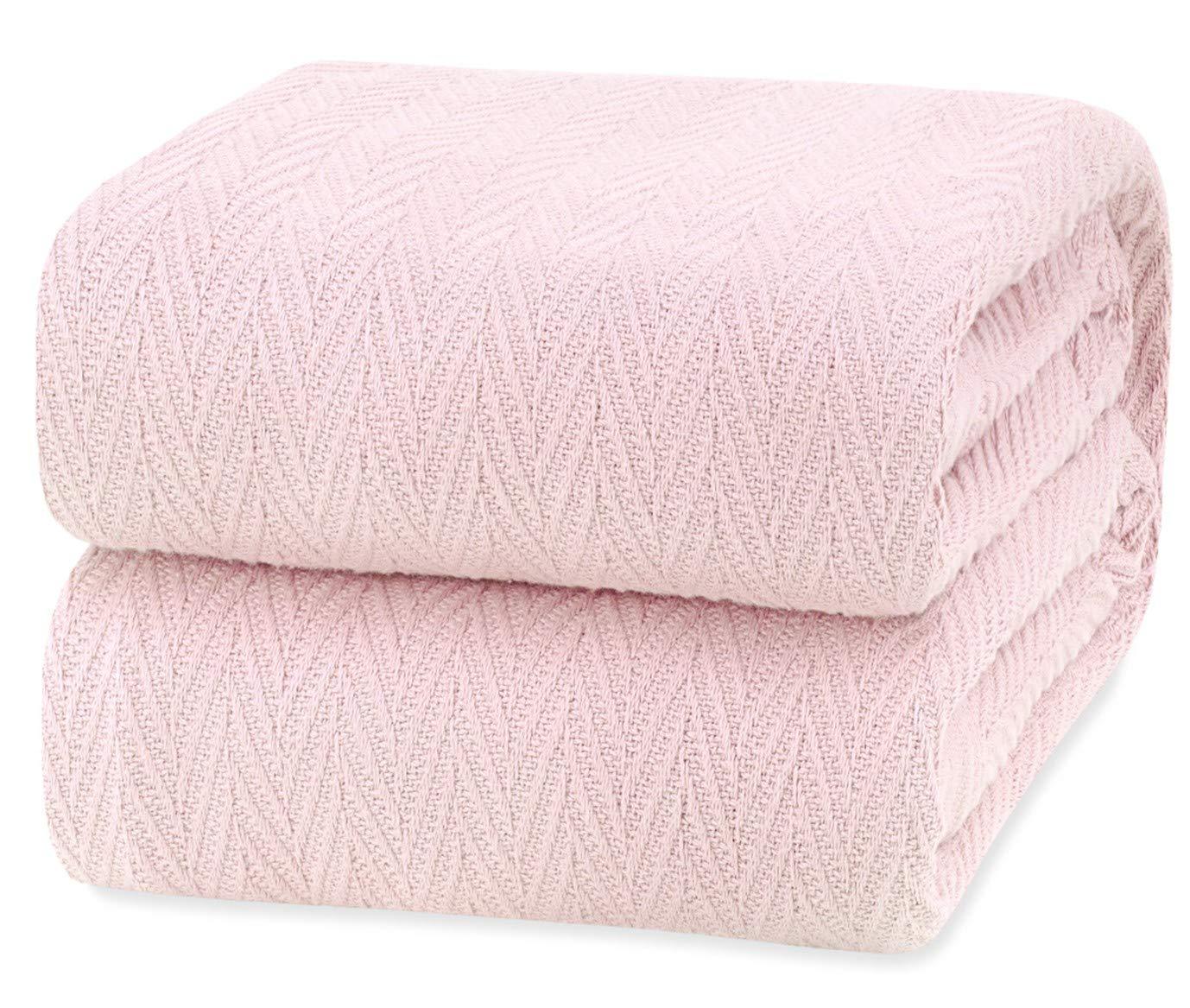 King Size Blankets for Bed 100% Cotton Blanket Soft and Breathable 410Gsm Waffle Lightweight Summer Blanket 108x90 Inches Pink