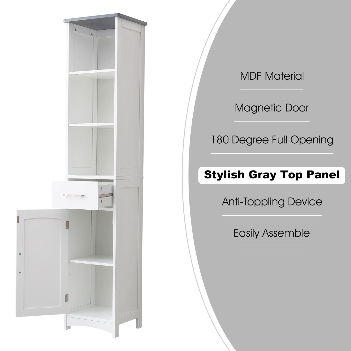 FRALIMK Bathroom Storage Cabinet, Tall Slim Cabinet with 3 Shelves & Door, Floor Freestanding Linen Cabinet for Living Room, White