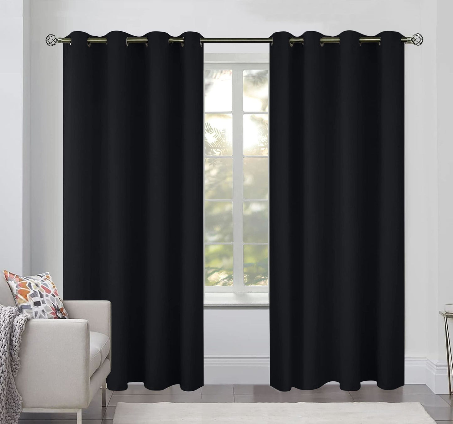 Blackout Curtains for Bedroom Pack of 2 Window Hanging Panels 52 x 84 inch Black Blind Off Grommet Curtains Thick Black Out Window Screen No Light Drapes