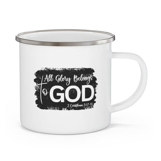 Enamel Camping Mug, All Glory Belongs To God Christian Illustration Black