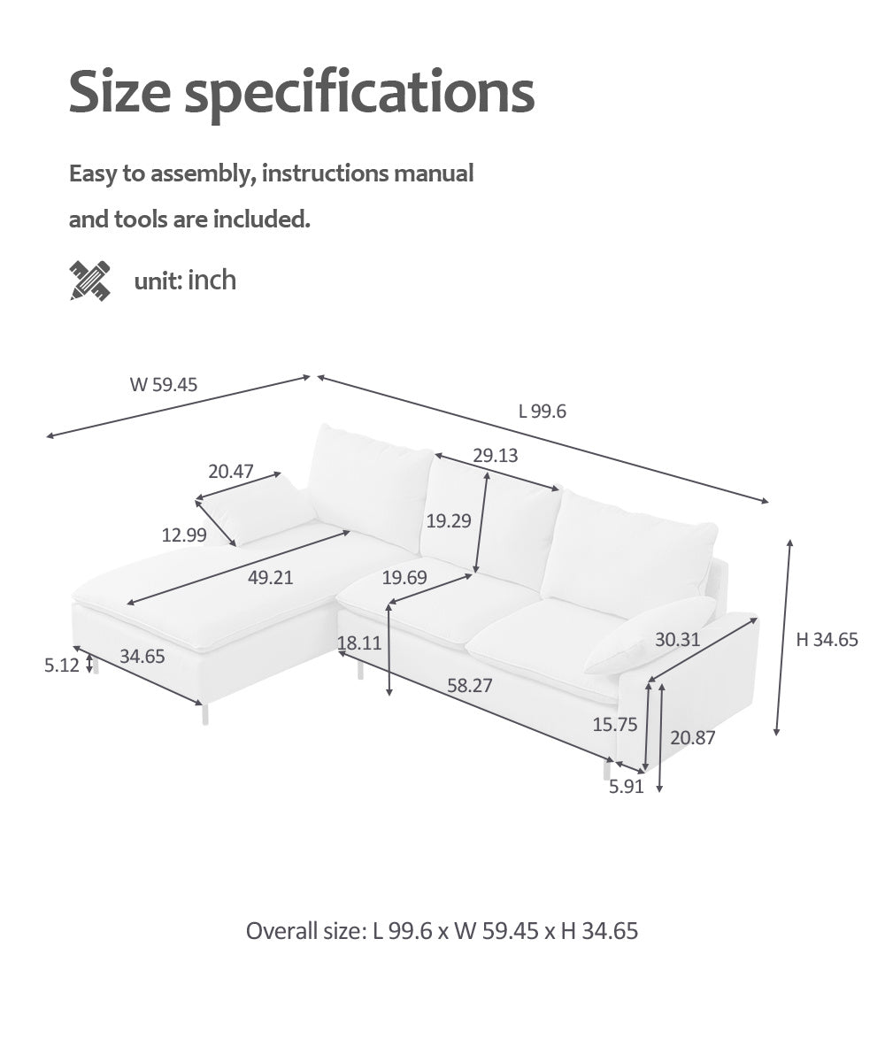 L-Shaped linen sectional sofa with right chaise,Beige