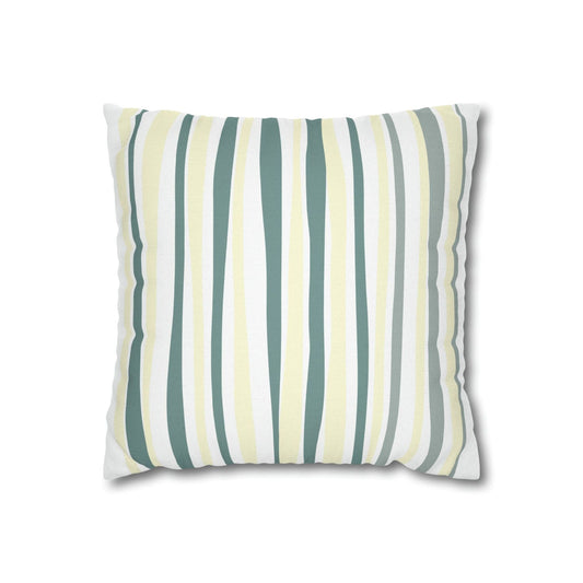 Decorative Throw Pillow Covers With Zipper - Set Of 2, Yellow And Mint Stripe Abstract Art