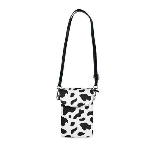 Crossbody Cell Phone Wallet Purse, Black And White Abstract Cow Print Pattern