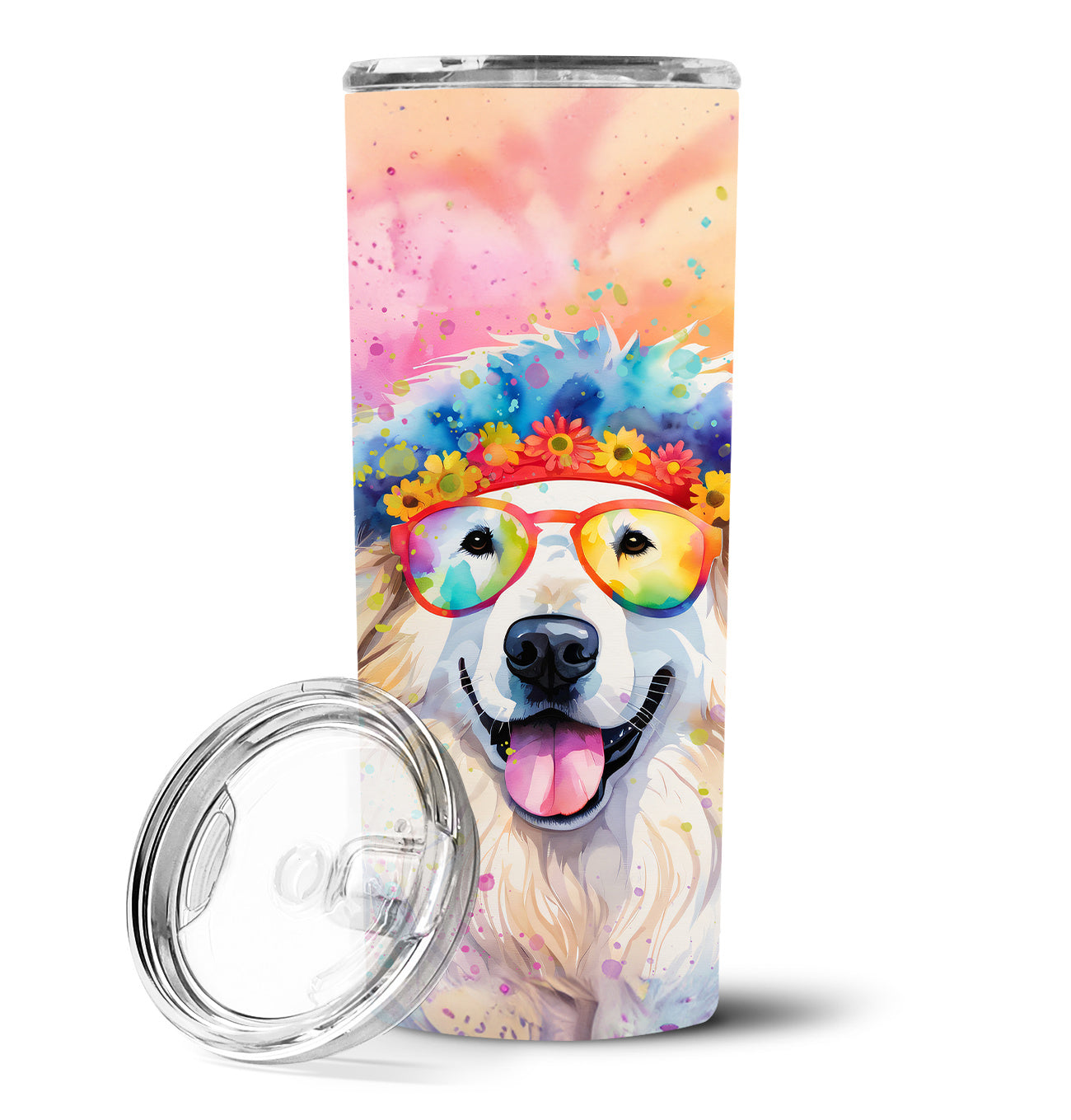 Great Pyrenees Hippie Dawg Stainless Steel Skinny Tumbler Vacuum Double Walled Reusable Insulated Tumbler Travel Cup for Coffee Cocktails Gift with Lid, 20 oz