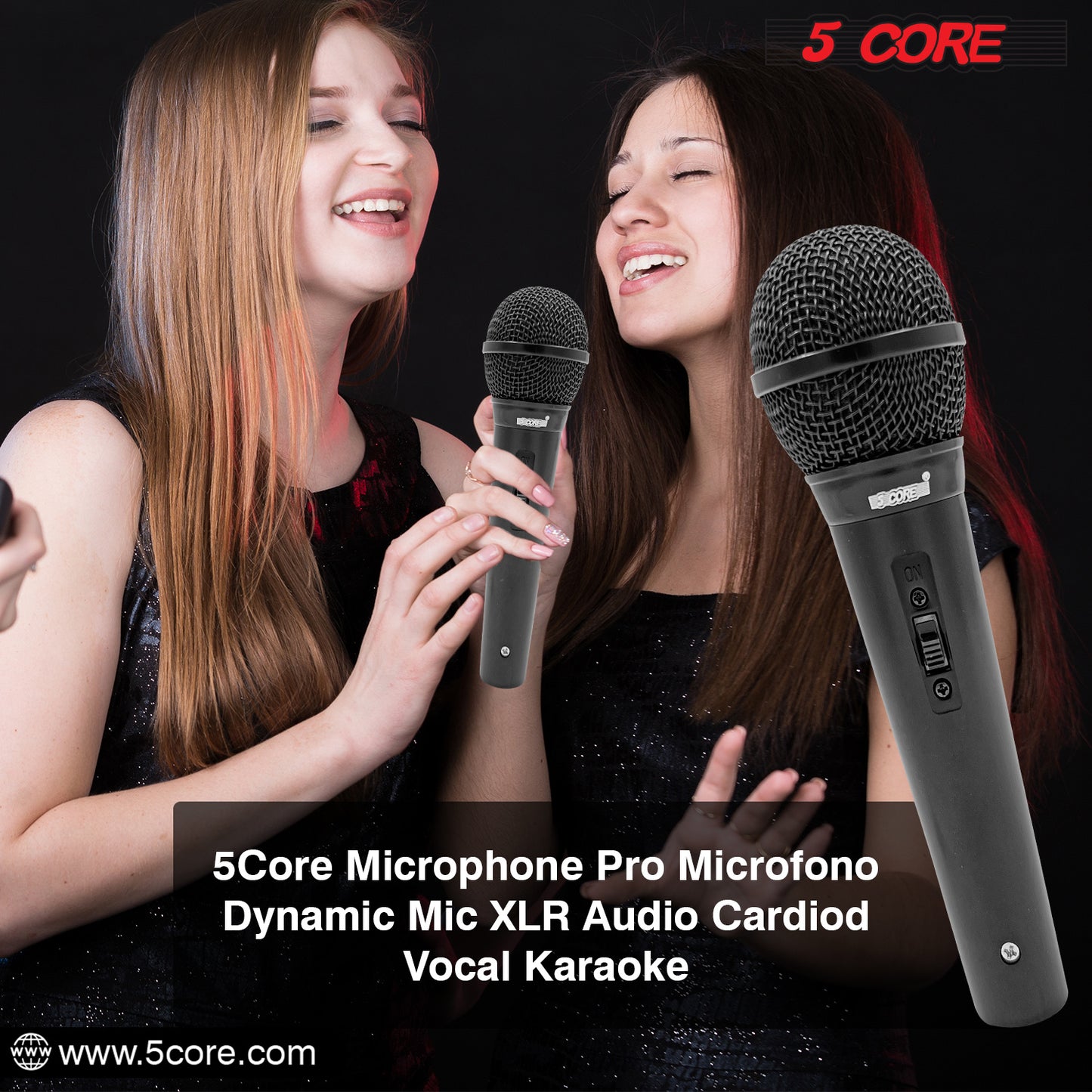 5 Core Microphone Pair XLR Dynamic Mic Karaoke Singing Handheld Microfono Wired Professional Unidirectional 1/4 Plug In Cord Connection for Vocal DJ Music - PM 1O1 BLK