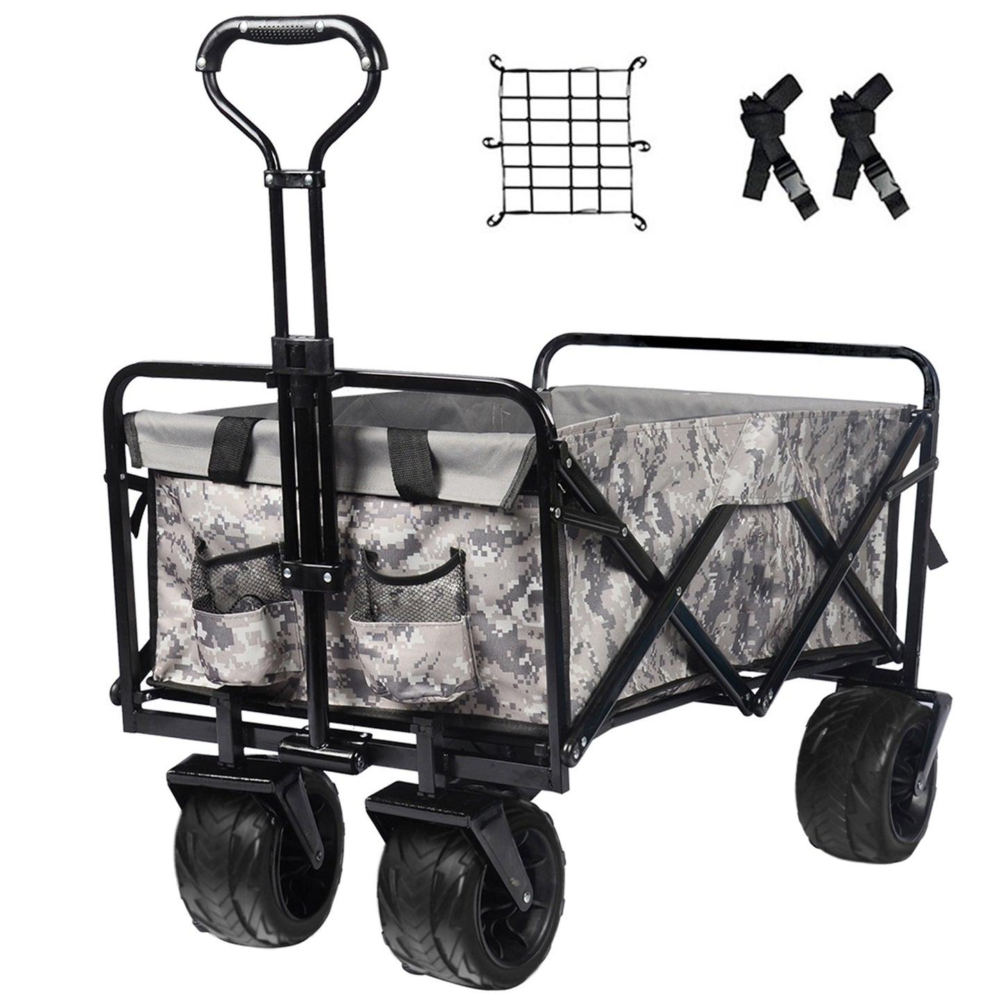 Collapsible Heavy Duty Beach Wagon Cart Outdoor Folding Utility Camping Garden Beach Cart with Universal Wheels Adjustable Handle Shopping