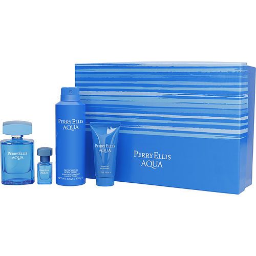 PERRY ELLIS AQUA by Perry Ellis EDT SPRAY 3.4 OZ & BODY SPRAY 6.0 OZ & SHOWER GEL 1.7 OZ & EDT SPRAY .25 MINI