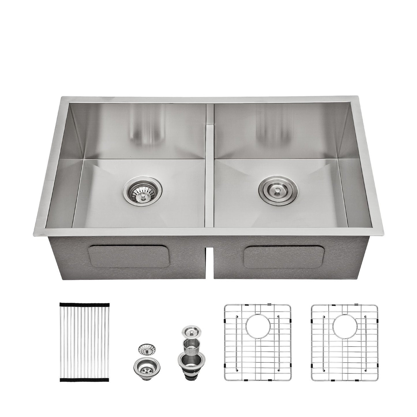 Lordear 33 Inch Undermount Sink Double Bowl 16 Gauge Stainless Steel Low Divide Kitchen Sink