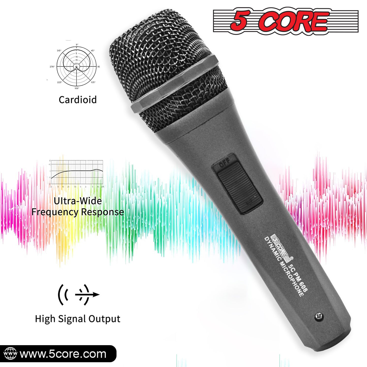 5 Core Microphone XLR Dynamic Mic Karaoke Singing Handheld Microfono Wired Professional Unidirectional 1/4 Plug In Cord Connection for Vocal DJ Music - PM 608