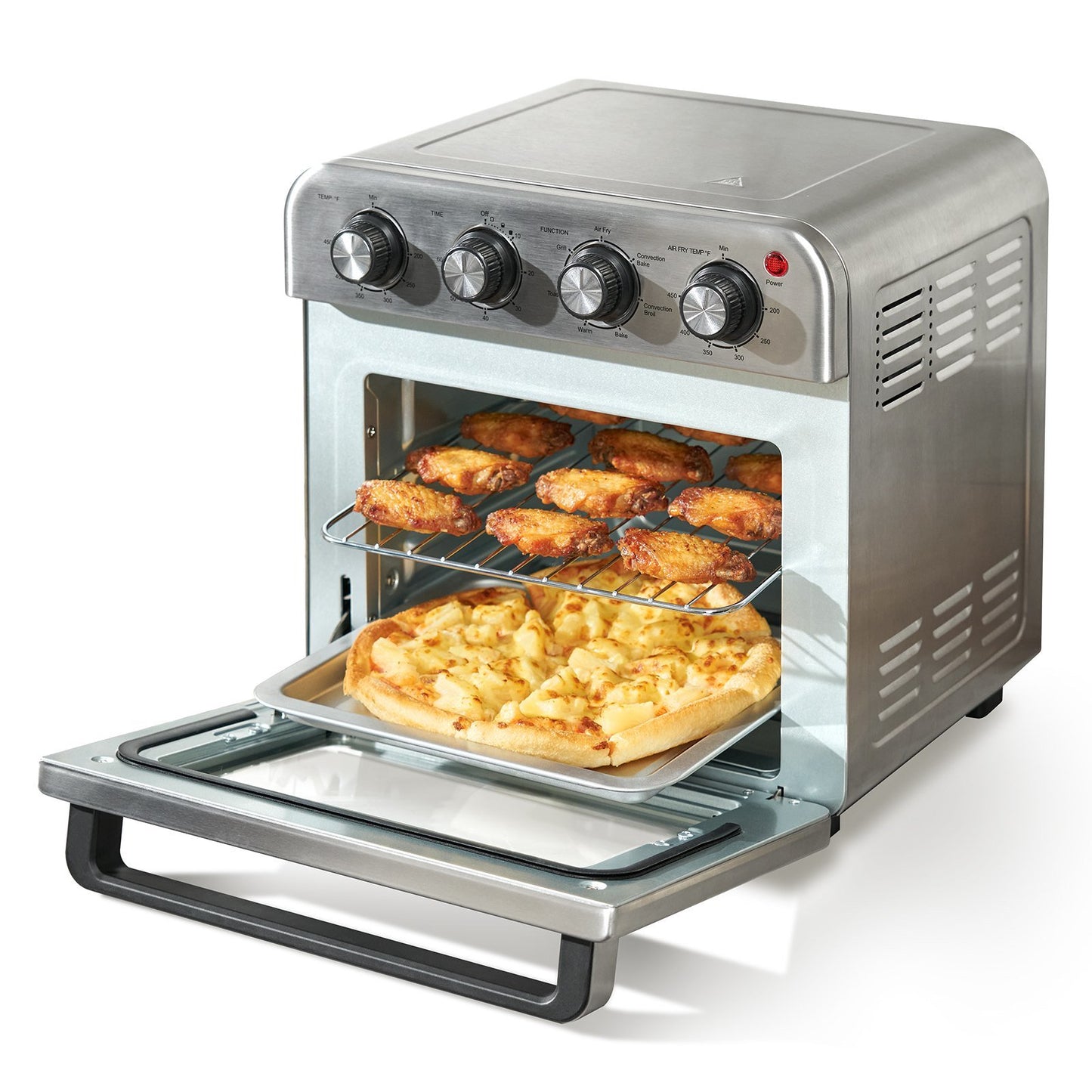 VEVOR 7-IN-1 Air Fryer Toaster Oven, 18L Convection Oven, 1700W Stainless Steel Toaster Ovens Countertop Combo with Grill, Pizza Pan, Gloves, 6 Slices Toast, 10-inch Pizza, Home and Commercial Use