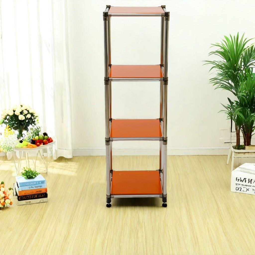 Korean orange 4-Tier Heavy Duty Stainless steel Storage Shelving Unit, 100lbs/shelf (49"H x 14.9"W x 13.7"D) for Indoor/Outdoor Organization , Modular Rack, Extremely Durabl