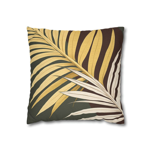 Decorative Throw Pillow Covers With Zipper - Set Of 2, Palm Tree Leaves Green Burgundy Background Minimalist Art