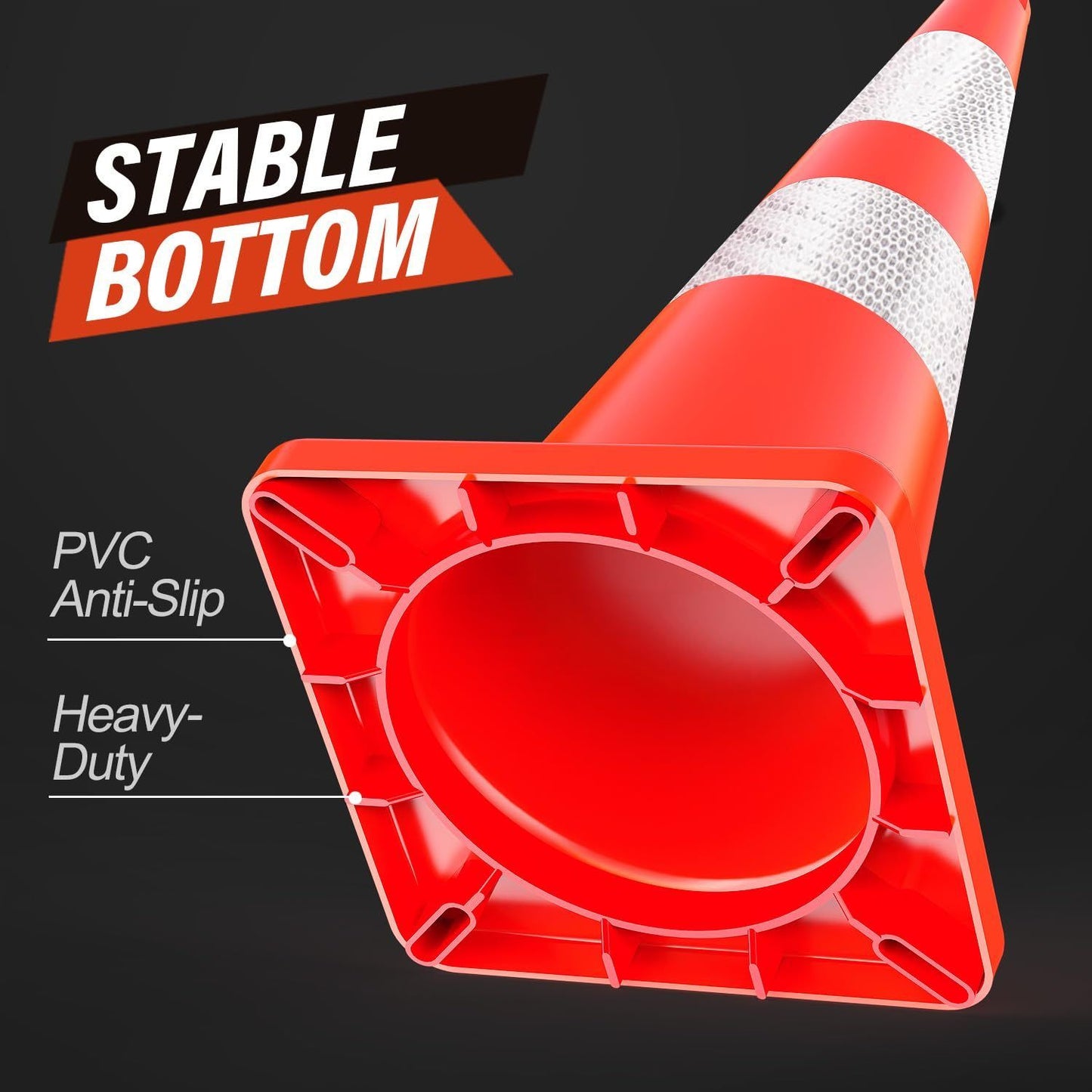 12 pcs Traffic Cones 28 Inch Safety Cones with Reflective Collar Orange Cones with Handle Plastic PVC Heavy Duty Cones for Parking Lot, Driving Training