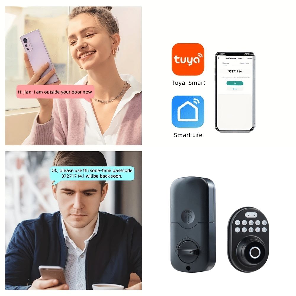 Tuya Smart Fingerprint Door Lock with Lock, Biometric Door Lock with App Control and Key, Keyless Thumbprint Door Lock for Bedrooms, Front Doors, Houses, Apartments, Offices and Garages