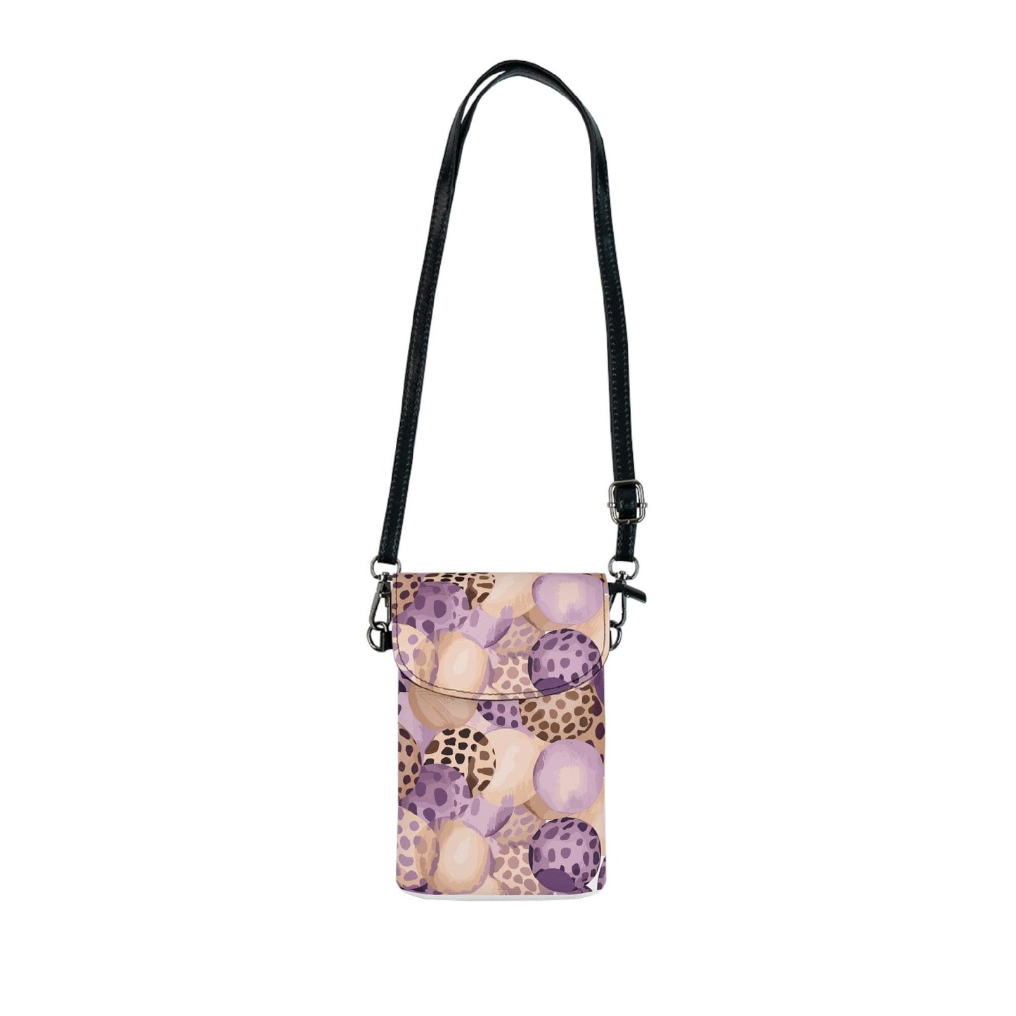 Crossbody Cell Phone Wallet Purse, Purple Lavender And Brown Spotted Illustration