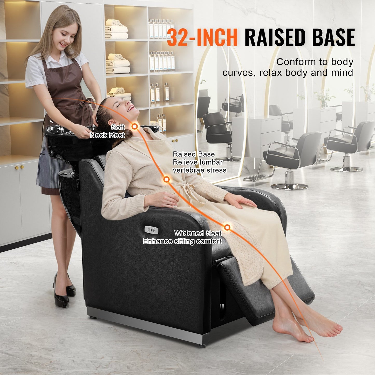 VEVOR Shampoo Backwash Chair, 661.4LBS Loading Barbershop Hair Washing Station with Electric Adjustable Footrest & Ceramic Bowl, Backwash Salon Shampoo Chair, Beauty Spa Hairdressing Massage Equipment