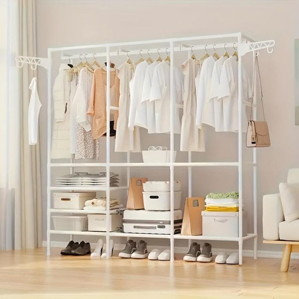 Home, Storage Rack Clothes Rack Heavy Duty Clothes Rack for Hanging Clothes, Rack, Wooden Stereo Rack Self-Standing Wardrobe Wardrobe Rack, Corner L-shaped Wardrobe