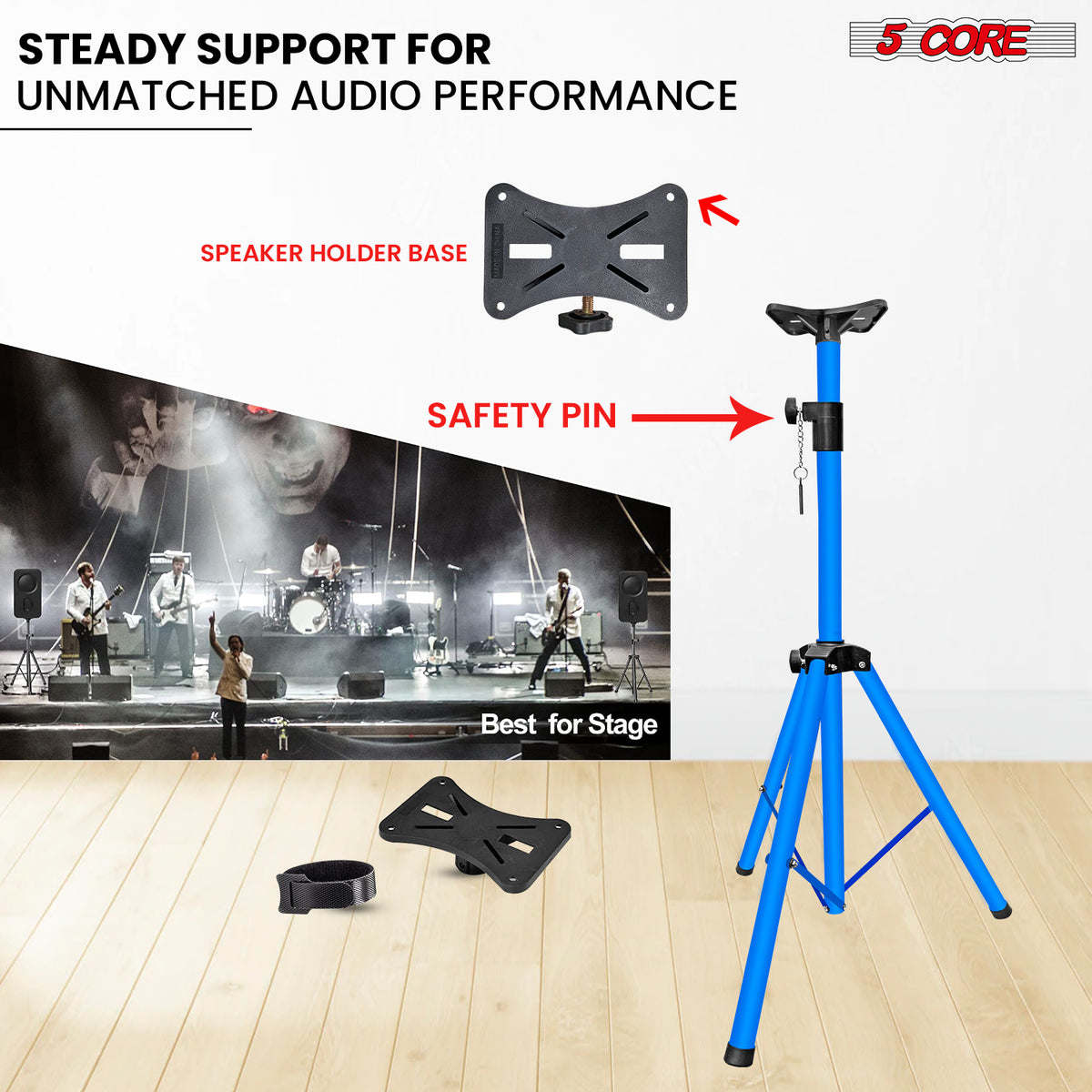 5 Core Speaker Stand Tripod Floor Adjustable Up to 48 Inch DJ Studio Monitor Stands Pole Mount Pair - SS HD 2PK SKY BLU 4FT BAG