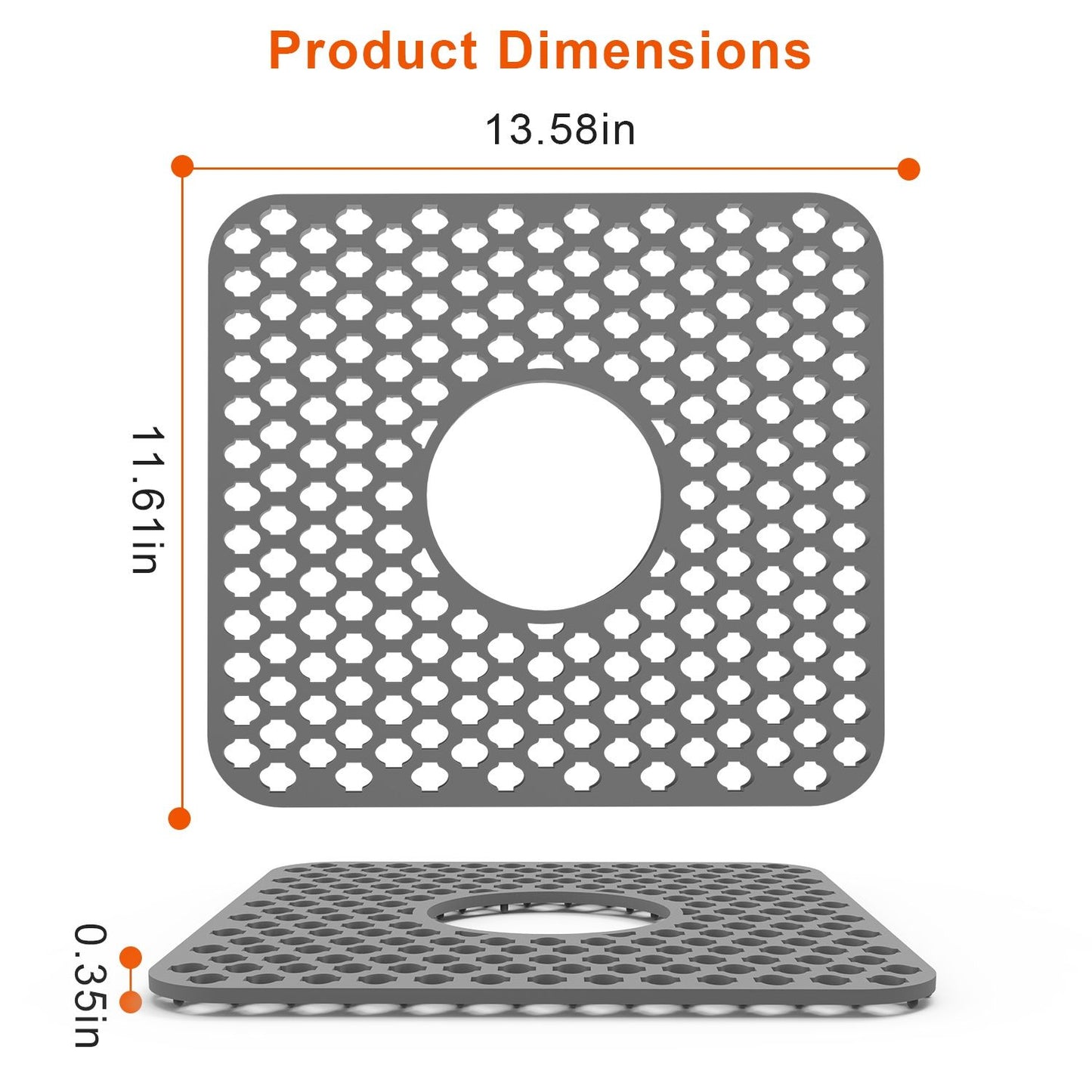 Silicone Grid Sink Mat with Central Drain Hole Non-Slip Kitchen Stainless Steel Sink Protector