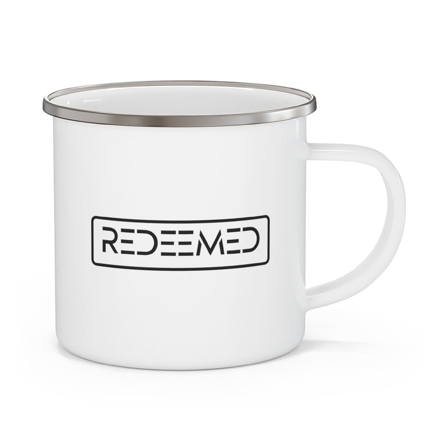 Enamel Camping Mug, Redeemed Black Illustration