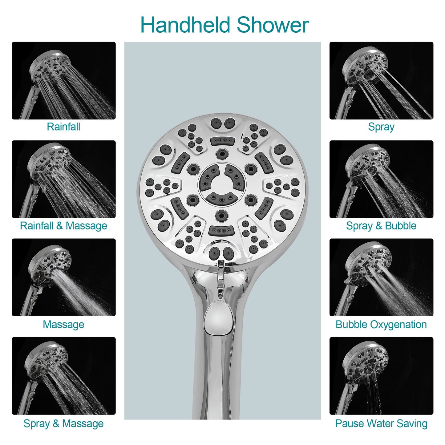 4.7in. Wall Mount Dual Multi Function ABS Round Rainfall Shower Head And Handheld Spray Set With Shower Slide Bar