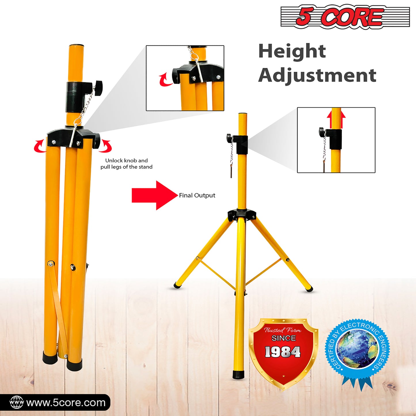 5 Core Speaker Stand Tripod Floor Tall Pair Adjustable Up to 72 Inch DJ Studio Monitor Stands Pole Mount  - SS ECO 2PK WoB