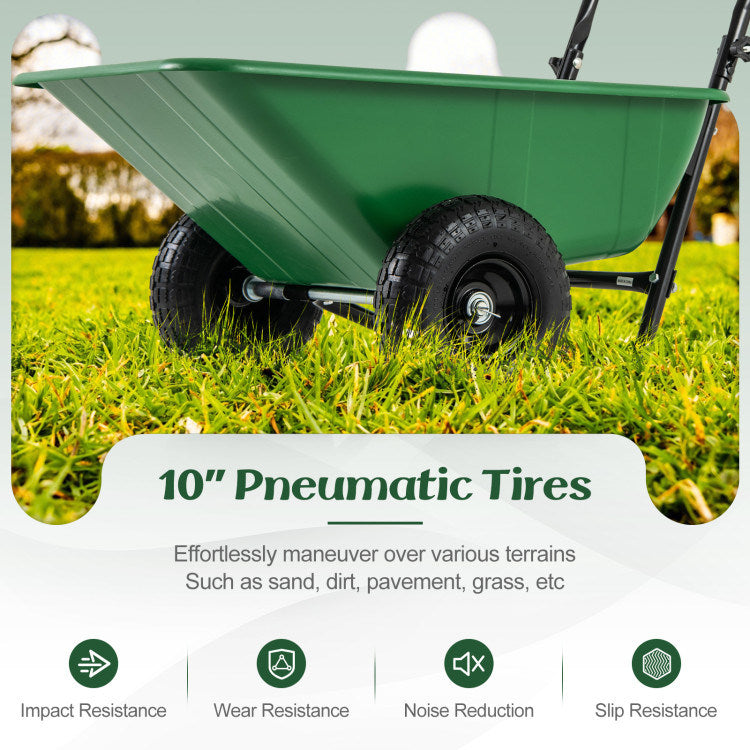 Dual-Wheel Wheelbarrow Garden Utility Cart with Pneumatic Tires