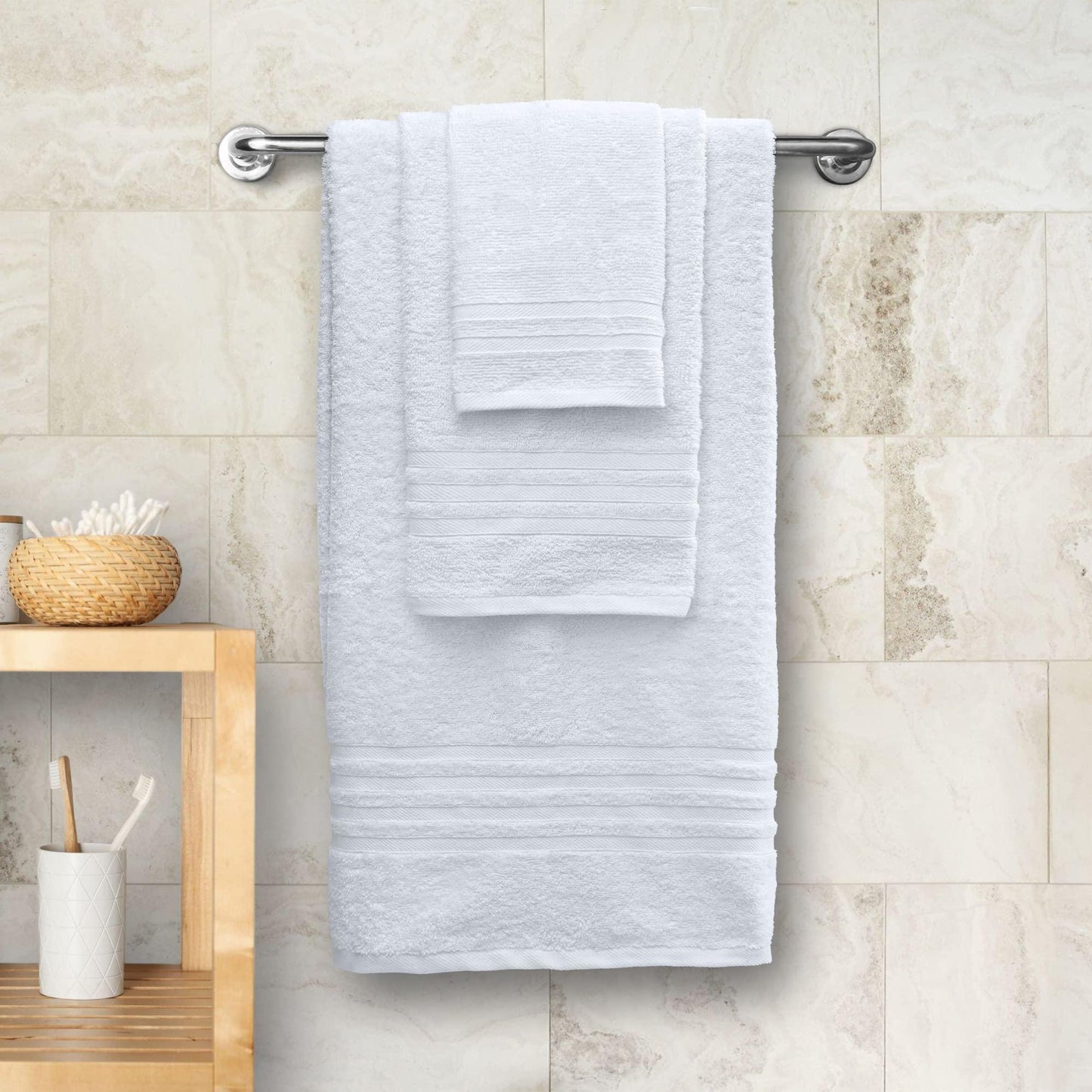 12 Piece Bath Towel Set for Bathroom 2 Bath Towels 4 Hand Towels 6 Washcloths 100% Cotton Soft and Plush Highly Absorbent Soft Towel for Hotel & Spa White