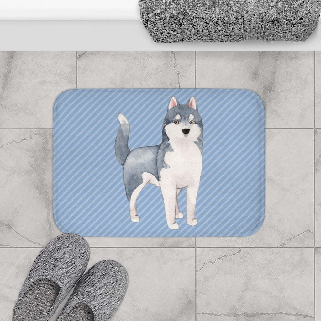 Siberian Husky Blue Bath Mat