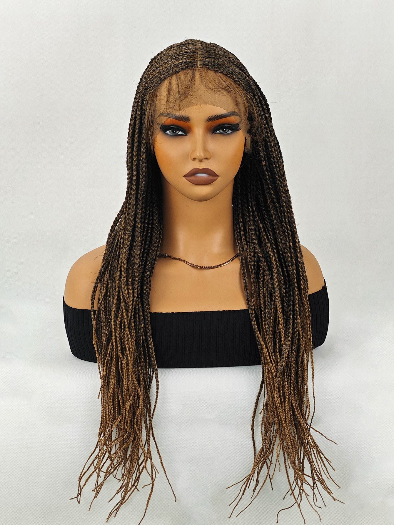 28 inch Braided Wigs for BlackWomen Full Lace Front Box BraidedWig KnotlessBraided WigsLightweight Braids Synthetic LaceFront Wig Black plus light brown HandBraided Wigs With Baby Hairsynthetic wig