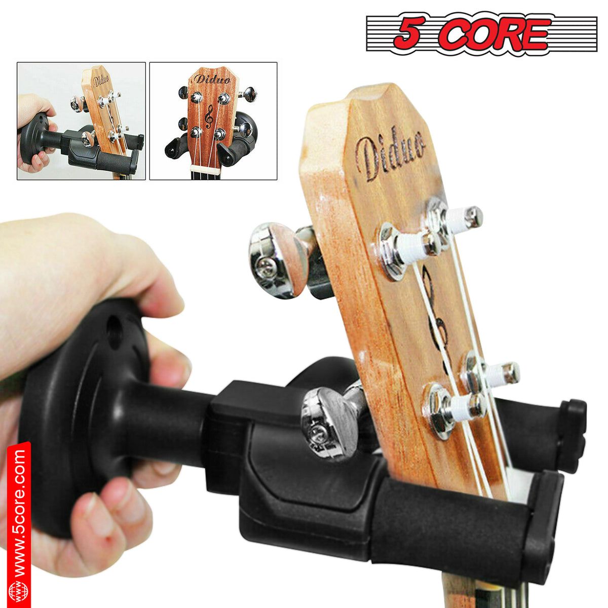 5 CORE Guitar Wall Mount Hanger Hook with Metal Base Soft Padding Adjustable Rotatable Holder for Acoustic Classical Electric Bass Guitars - GH ABS