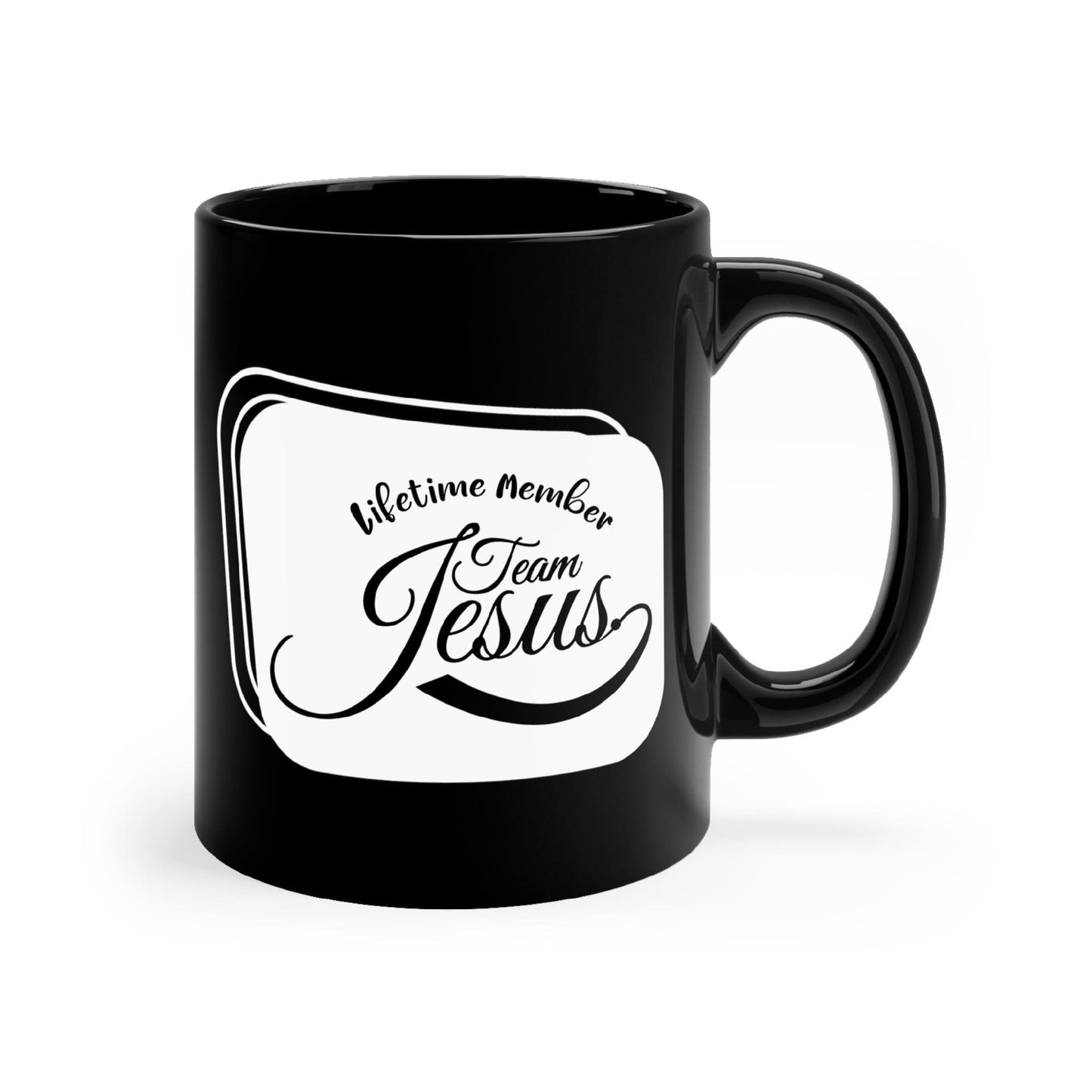 Black Ceramic Mug - 11oz, Lifetime Member Team Jesus Illustration