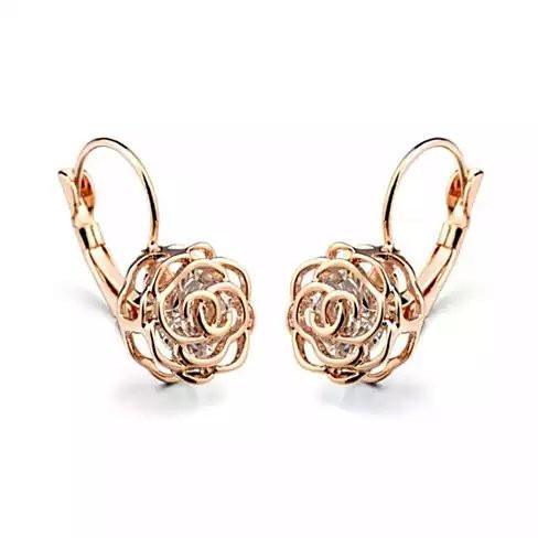 ROSE IS A ROSE 18kt Rose Crystal Earrings In White Yellow And Rose Gold Plating