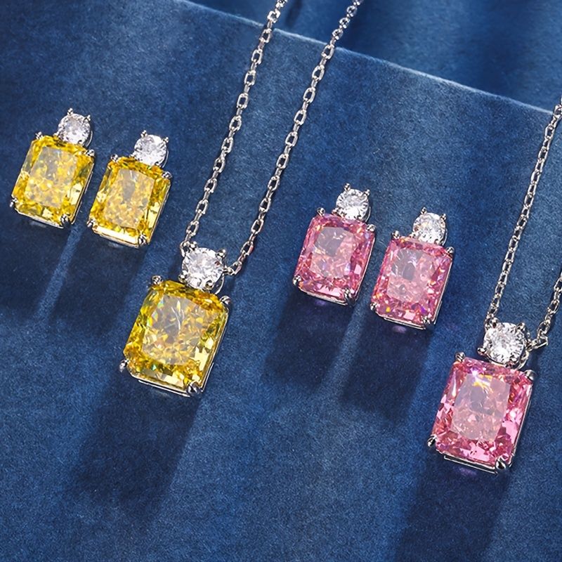 Lab Simulated Diamond Necklace for Women 925  Sterling Silver Radiant Cut 3.5Ct Pendant 18K White Gold Plated Jewelry Gifts