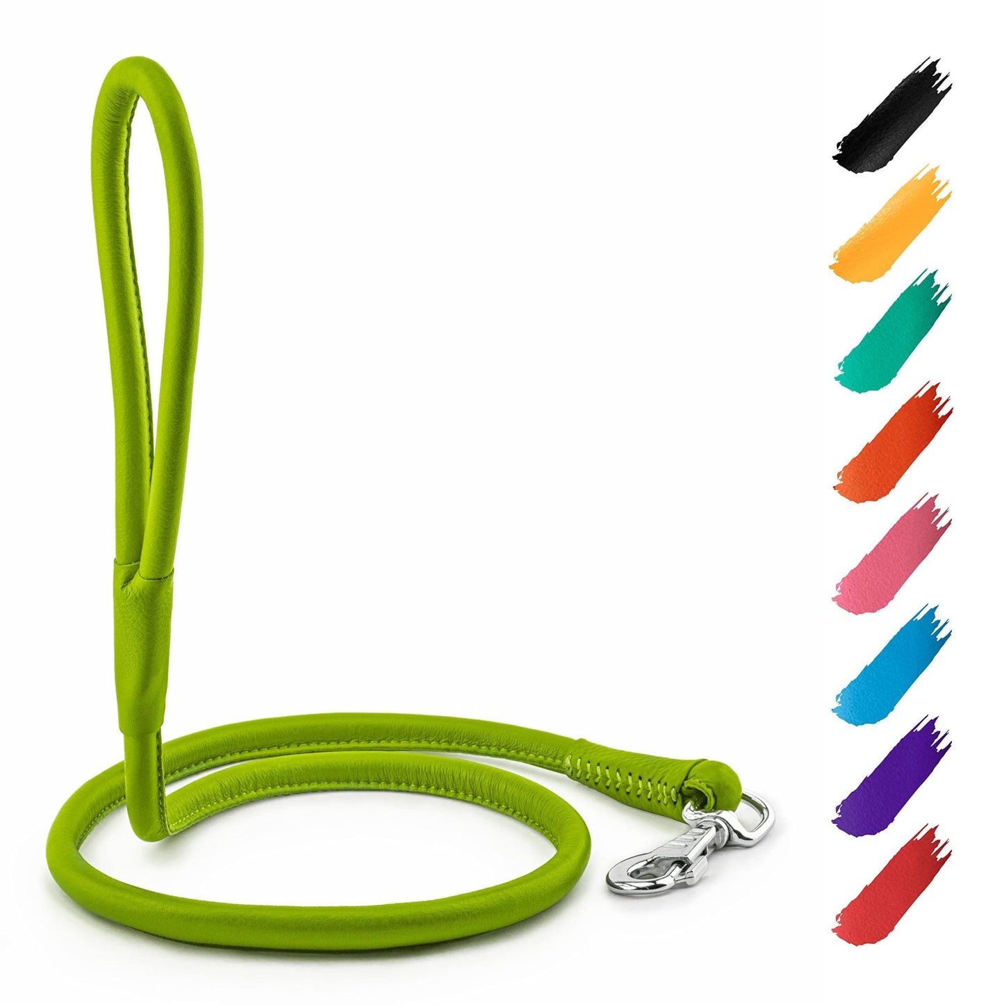 Rolled Leather Dog Leash 4Ft x 0.5 in for Small Medium and Large Dogs Heavy Duty Leash for Outdoor Walking Running Training Green Color