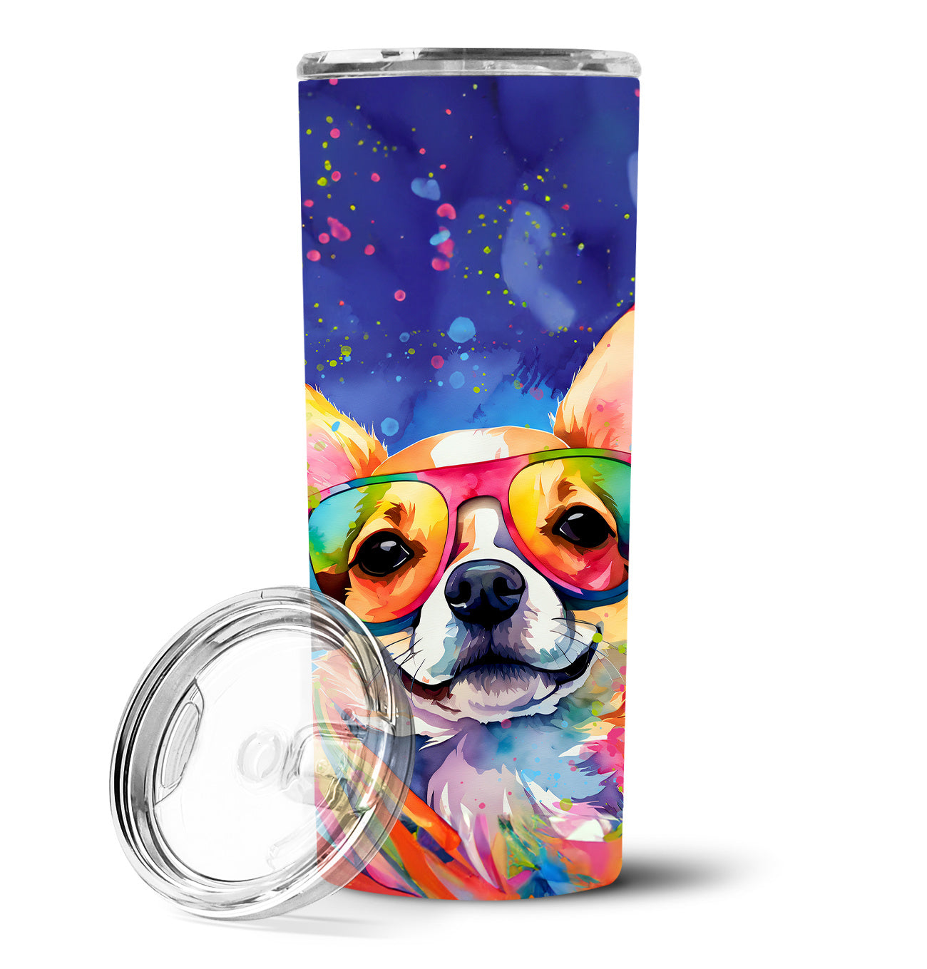 Chihuahua Hippie Dawg Stainless Steel Skinny Tumbler Vacuum Double Walled Reusable Insulated Tumbler Travel Cup for Coffee Cocktails Gift with Lid, 20 oz